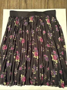Elle Black Pleated Skirt with Pink and Green Floral Print